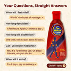 [en] Hiran Pain Oil FAQ: relief within 10 minutes, lasts a few hours, one bottle lasts about 40 days, delivery in 1 to 6 days